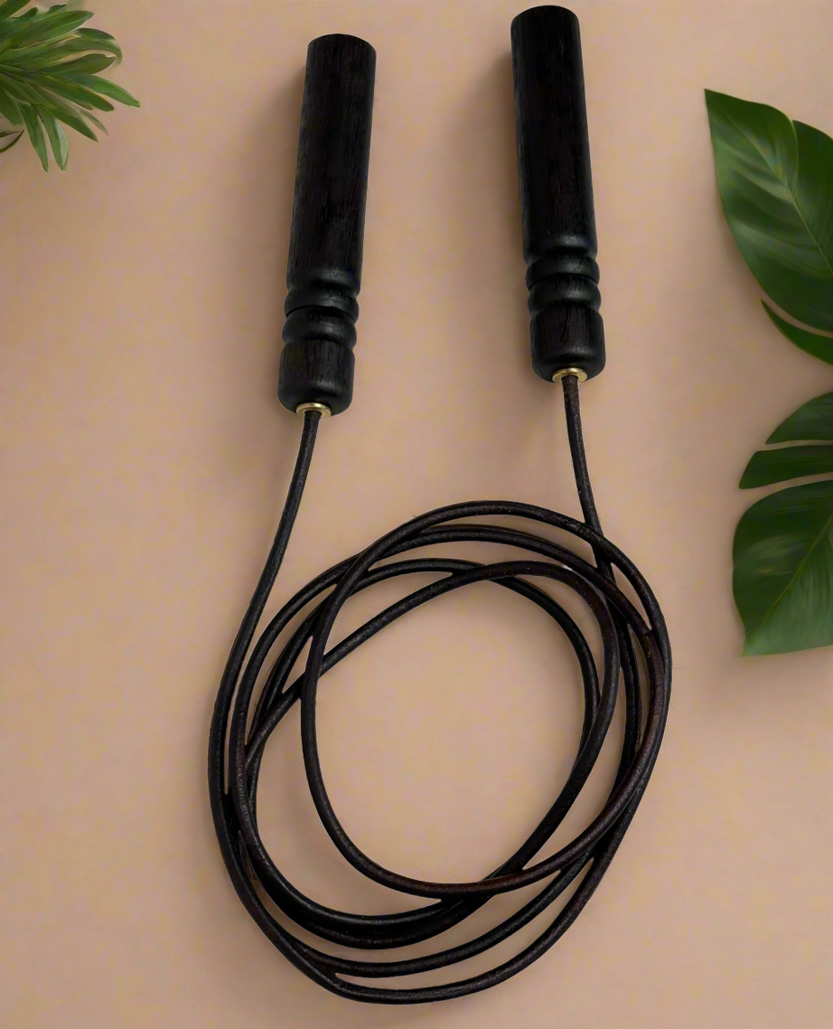 Premium Leather Skipping Rope - Wooden Handles (Maple, Walnut, Smoked Oak)